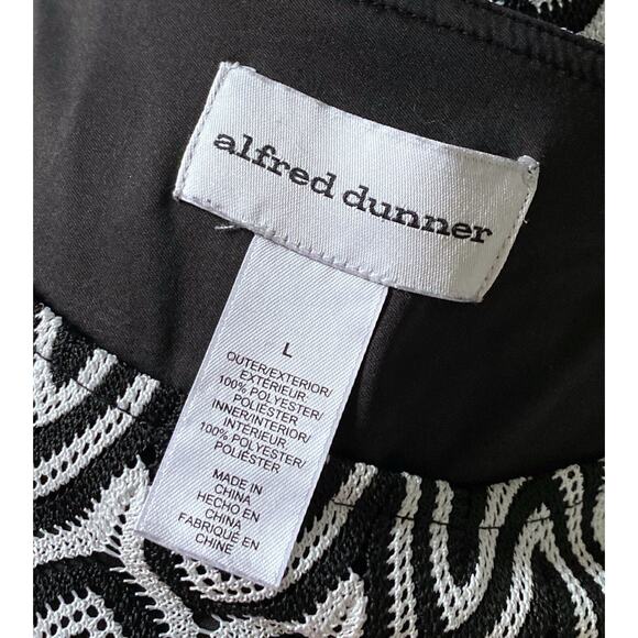 ALFRED DUNNER Womens Size Large Short Sleeve Lined Black White Scoop Neck Shirt - Picture 8 of 8